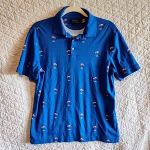 Polo Ralph Lauren Blue Men's Medium Polo Classic Fit Flamingo‎ Print